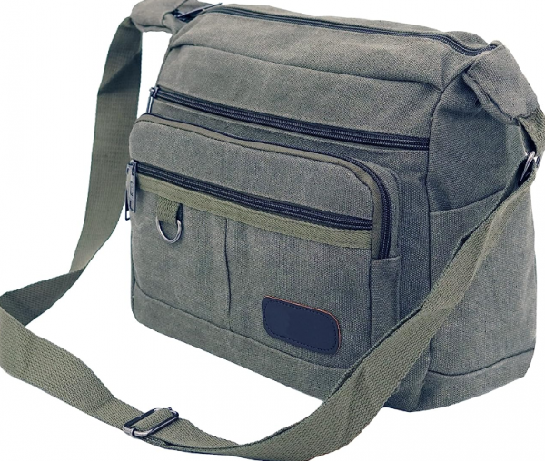 Tas messenger dengan aksen ritsleting di samping